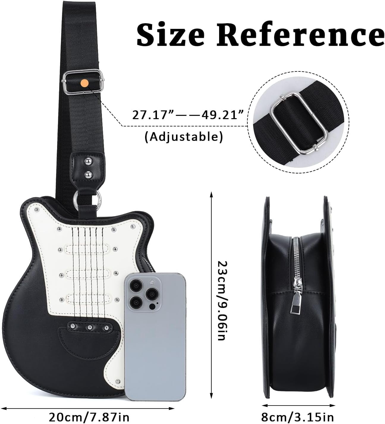 Guitar Shaped Shoulder Bag for Women Rivet Creative Crossbody Handbag Music Crossbody Tote