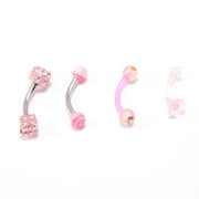 Pink Eyebrow Ring 4pc Dice Swirl Clear Acrylic & Bioflex Retainer Cartilage 14G