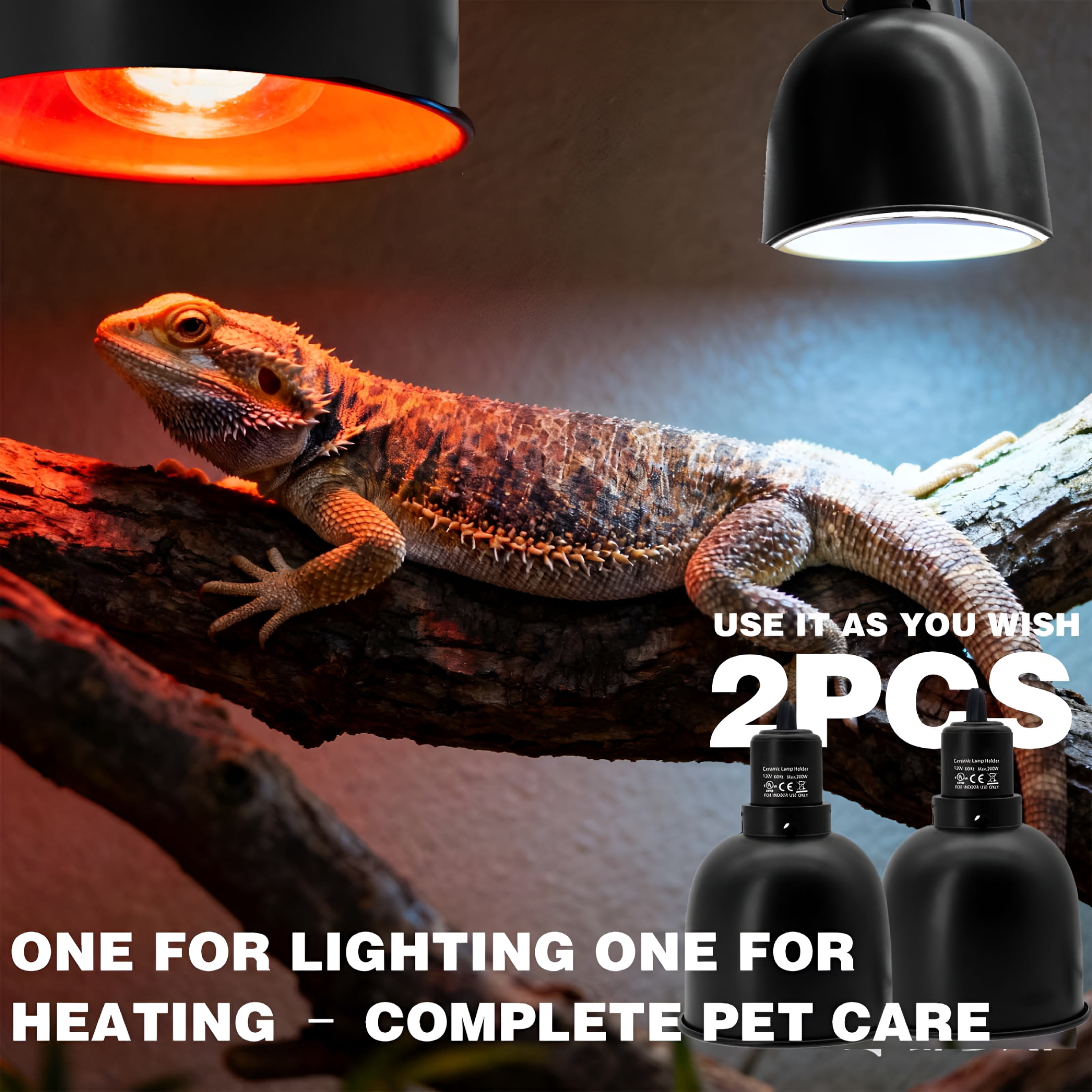 HIBIBUD 2026 New 5.5-Inch Reptile Heat Lamp Fixture (2 Packs) Dual-Switch Reptile Light Fixture Reptile Heat Lamp Single Fixture Max 200W Power E26
