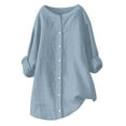 thumbnail image 5 of Blue Women Shirts, Womens Daily Casual Linen Shirts Long Sleeve Shirts Tops Casual Blouses Loose Fit Shirt,Women Shirts S, 5 of 6