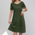 thumbnail image 2 of Robes d'Été Plissées pour Femmes Décontractées en Coton et Lin Robe Midi Tnuic Élégante à Manches Courtes Robe T-Shirt, 2 of 6