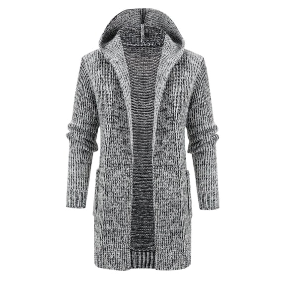 Fgnfyis Mens Jackets Long Sleeve Stand Collar Cardigan Sweaters Button Down Knitted Sweater Hooded Mens Coat Grey XXXL
