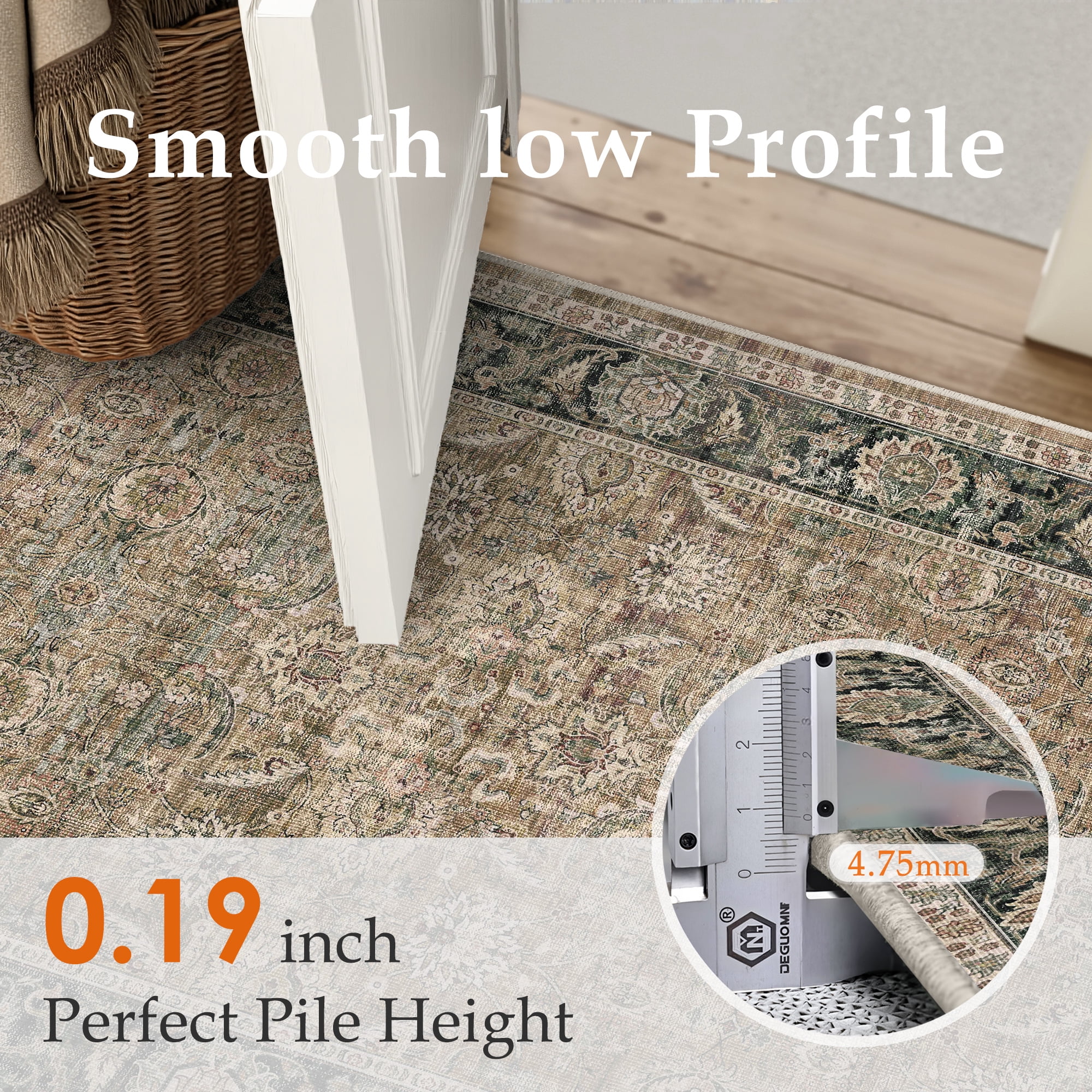 BERTHMEER 9'x12' Large Area Rugs for Living Room Bedroom Office Brown and Green Vintage Non Slip Washable Farmhouse Dining Room Oriental Traditional Distressed Rugs