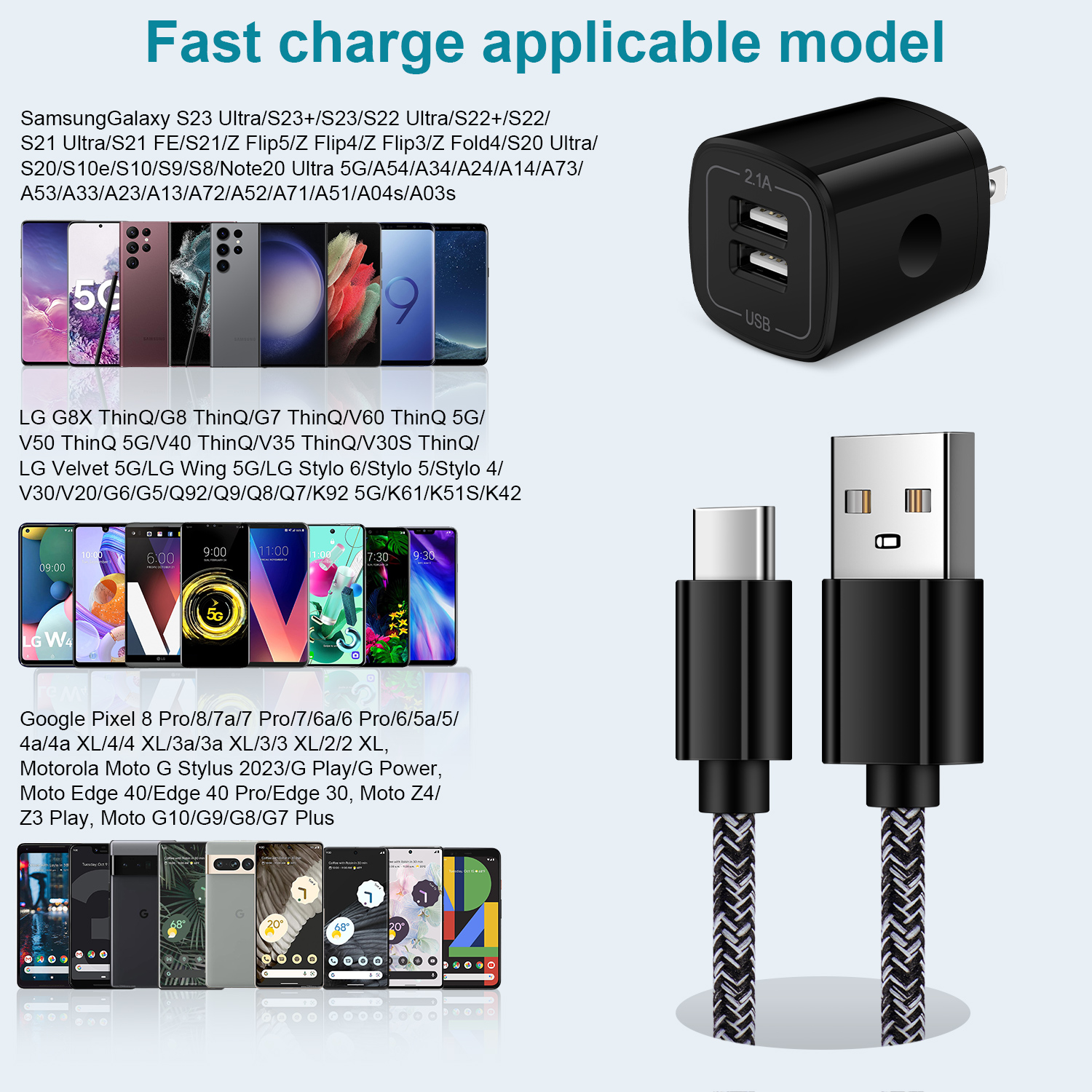 Hootek 2-Port USB-C Wall Charger with 2 Braided Cables, Black photo 7