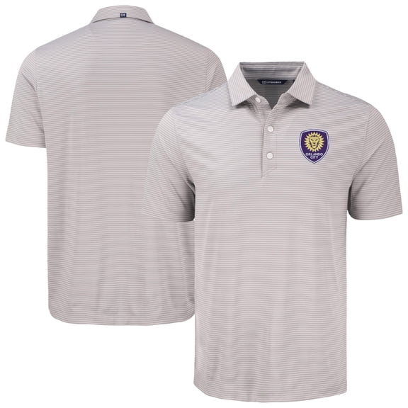 Men's-Cutter & Buck  Gray Orlando City SC Forge Eco Fine Line Stripe Stretch Recycled Polo