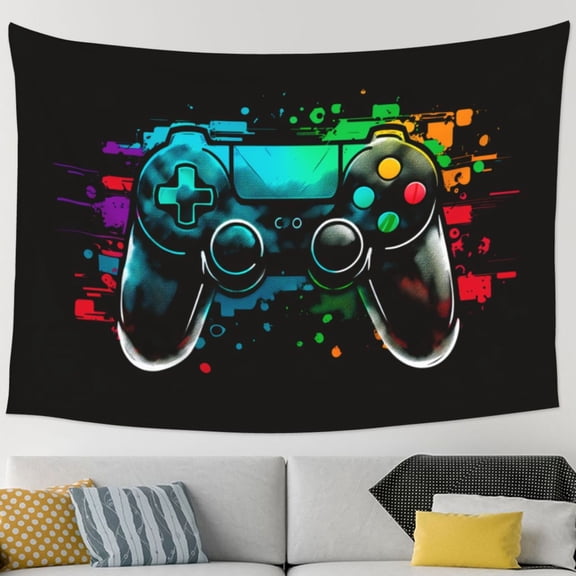 TEQUAN Colorful Video Game Controller Pattern Large Tapestry, Aesthetic Tapestries Wall Hanging for Bedroom Living Room College Dorm Decor, 90 x 60 inches