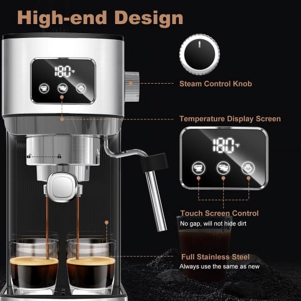 Yoneston Espresso Machine and Cappuccino & Latte Machine with Accurate Temperature & Time Control, Compact Coffee Machine for Home, Silver Finish