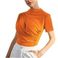 thumbnail image 1 of Plebaso Women's Ruched Tops High Neck Short Sleeve Slim Shirts Solid Color Going out Basic Tees Fashion, 1 of 5