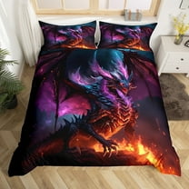 Erosebridal Magic Dragon Comforter Cover 3D Animal Bed Set, Magical Fire Duvet Cover Glowing Lightening Bedding Sets Full, Black Purple Bedspread Cover (No Comforter)