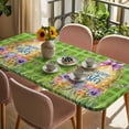 thumbnail image 3 of Green Happy Easter Table Cloths for 4 Foot Rectangle Tables, Spring Easter Eggs Floral Plaid Patio Waterproof Elastic Fitted Tablecloths, Washable Rectangular Table Cover for Camping, 3 of 8