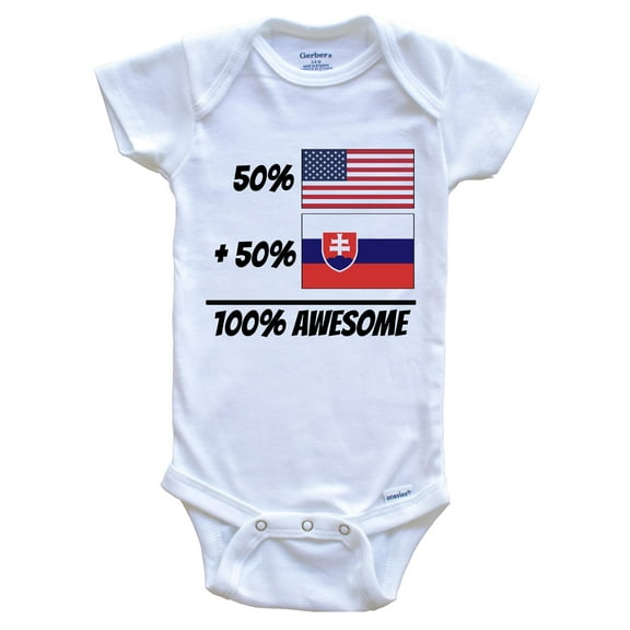 50% American Plus 50% Slovakian Equals 100% Awesome Cute Slovakia Flag Baby Bodysuit, 0-3 Months White