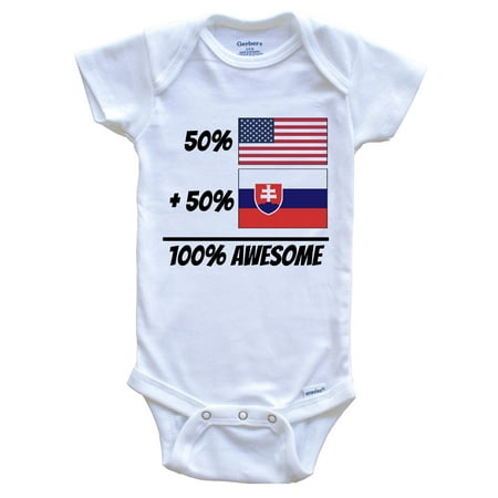 

50% American Plus 50% Slovakian Equals 100% Awesome Cute Slovakia Flag Baby Bodysuit 0-3 Months White