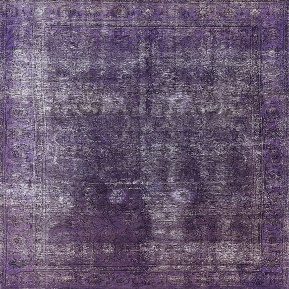 Ahgly Company Machine Washable Indoor Square Industrial Modern Purple Iris Purple Area Rugs, 7' Square