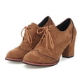 thumbnail image 2 of NECHOLOGY Botas Mujer Adulto Femenino Zapatos Botines mujer Botas de tobillo para mujer de tacón grueso con cordones tallados británicos de comercio exterior europeo y americano (Brown, 6.5), 2 of 7