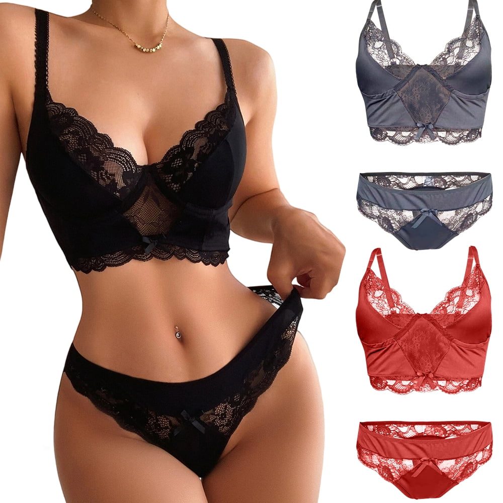 Swbreety Women's Sexy Lace Lingerie Set Thin Underwire Lace Bra and Panty Set  Blue at  Women's Clothing store