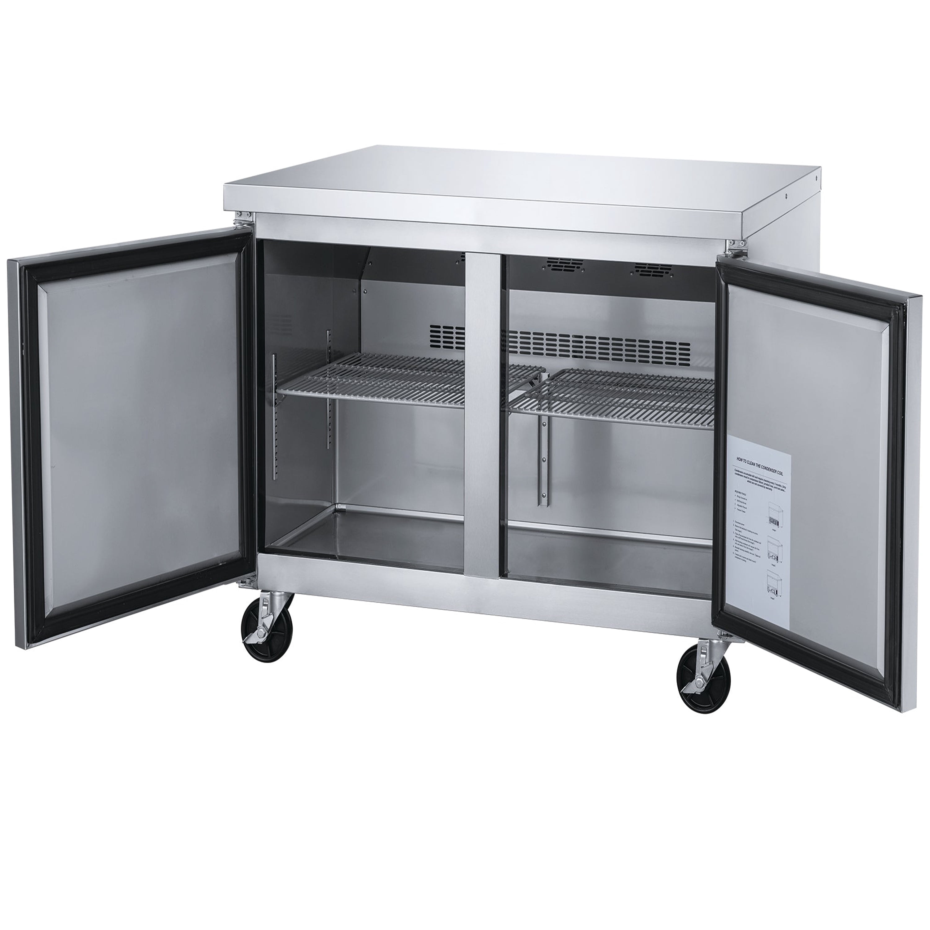 36 in. Commercial Undercounter Freezer 8 Cu.Ft. Stainless Steel Two-Door Commercial Freezer