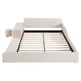 thumbnail image 5 of Aukfa Queen Size Mother & Child Bed Frame, Velvet Upholstered Platform Bed with Bedside Desk & Stool, Grounded Design, Beige, 5 of 8