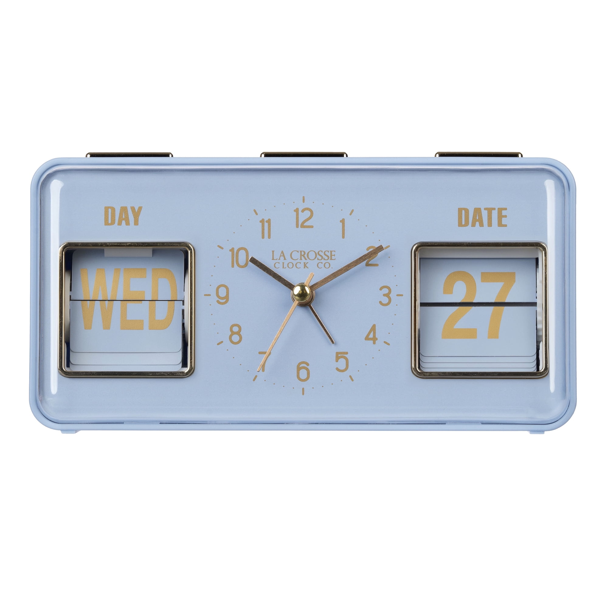 La Crosse Clock Daily Flip Blue Periwinkle Tabletop Alarm Clock with Calendar, 636-379BL