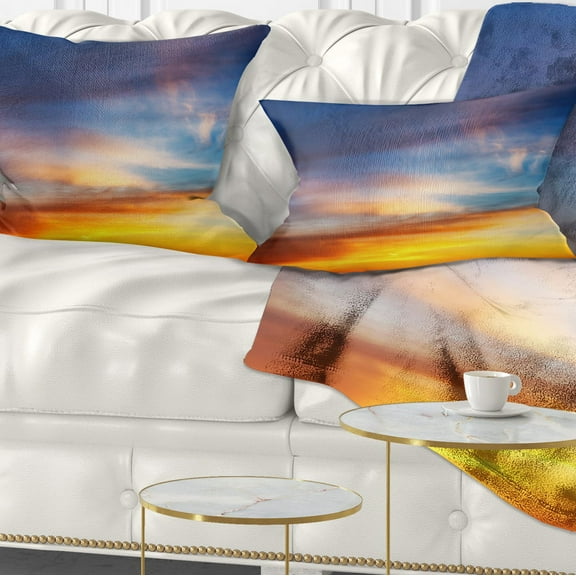 Designart Sunset Dramatic Yellow Sky Clouds - Seashore Throw Pillow - 12x20
