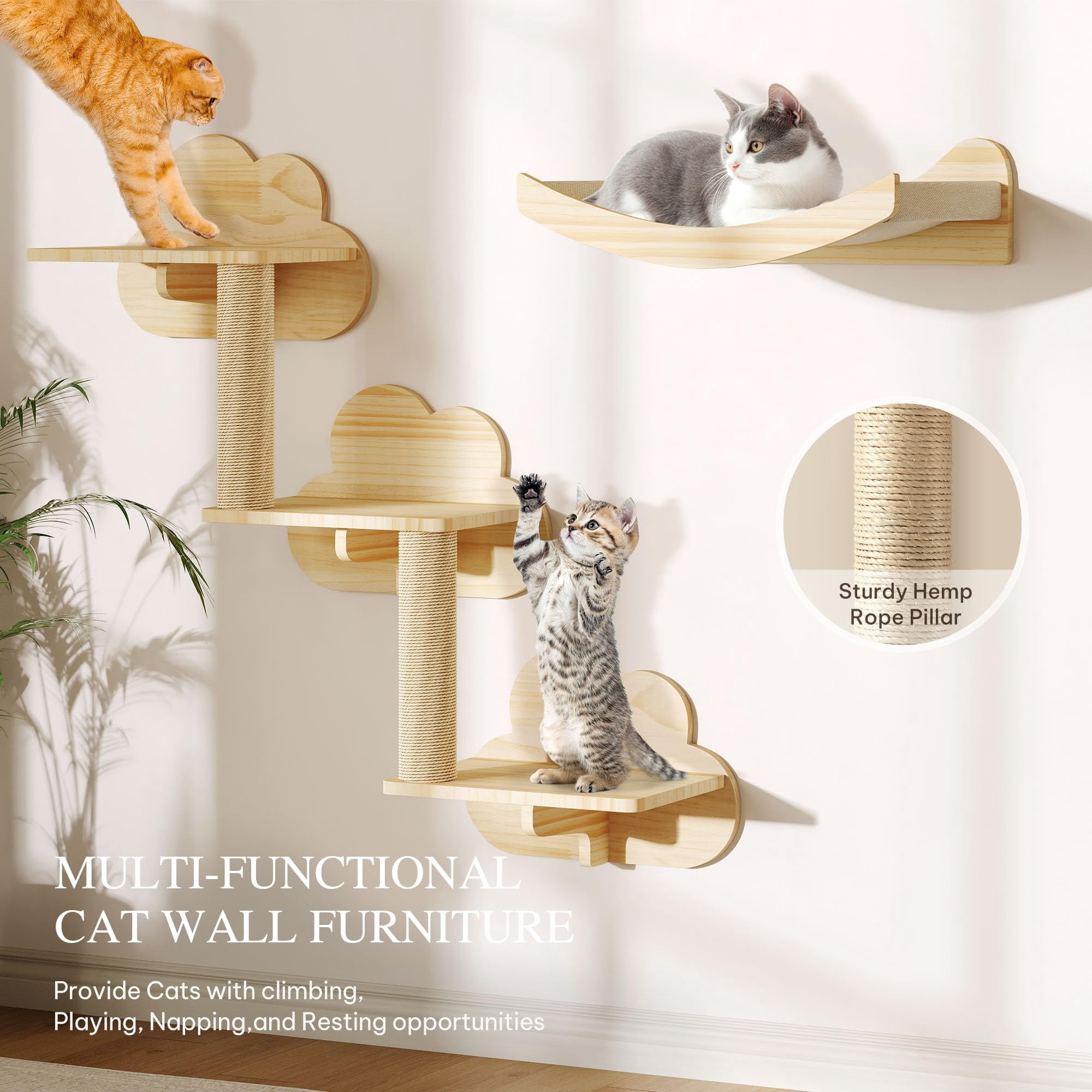 Cat Wall Shelves With Tunnel  12-in-1 Solid Wood Mounted Furniture Cave & Steps Multi-level Climbing Systems Space Saving Floating