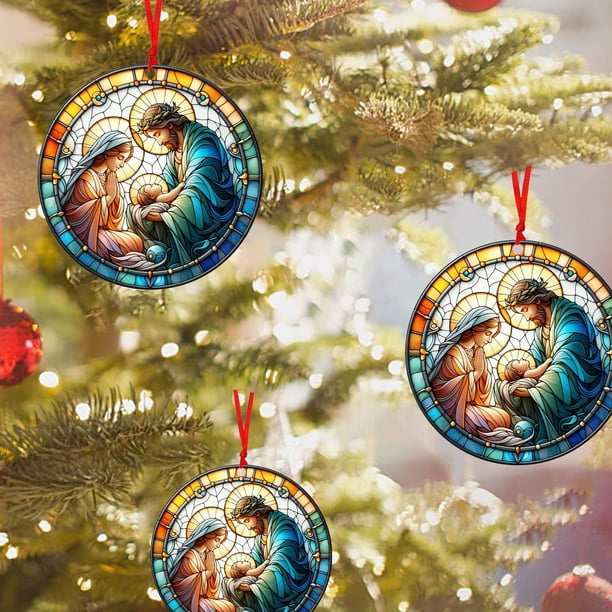 Adornos navideños, adornos navideños, decoración de belén, árbol de Navidad de madera, decoración de coche, regalos religiosos sagrados, belén, decoración navideña, regalos, colgante de Jesús