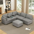 thumbnail image 2 of BedLuxury 5 Seater Reversible Modular Sectional Sofa,Convertible Sleeper Couch Bed, Upholstered Corner Sofa with a Movable Ottoman and USB Ports for Living Room, Lightgrey, 2 of 8
