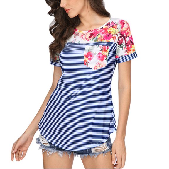 ZTTD Women Maternity Short Sleeve Floral Stripe Nursing T-shirt Top for Breastfeeding Blouse