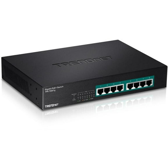 TRENDnet 8-Port Gigabit GREENnet PoE  Switch; TPE-TG81g; 8 x Gigabit PoE  Ports; Rack Mountable; Up to 30 W Per Port with 110 W Total Power Budget; Ethernet Network Switch; Metal; Lifetime Protection