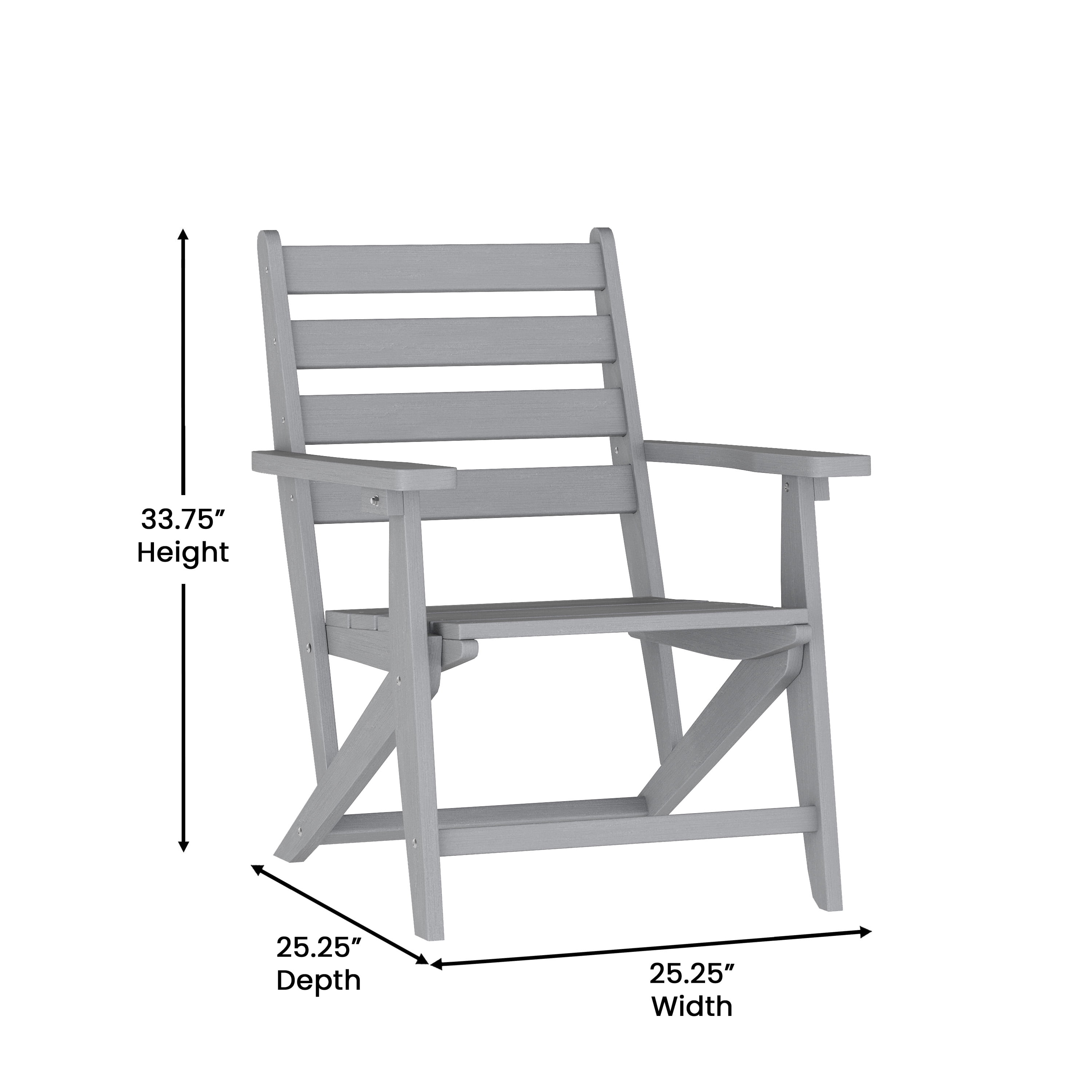 Emma + Oliver Adirondack Dining Chair with Fold Out Cup Holder, Weather Resistant Recycled HDPE Adirondack Chair in Gray