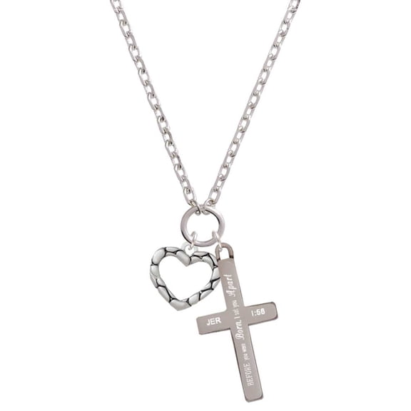 Delight Jewelry Silvertone Open Pebble Heart I Set You Apart Engraved Cross Zoey Necklace, 28"