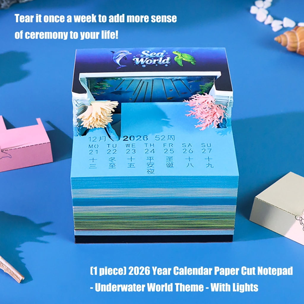 7829 2026 Weekly Calendar Featuring Elegant Underwater World Paper Design For Office Desk Display And Note Keeping