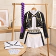 thumbnail image 5 of 6-Piece Pop Singer Halloween Costume for Girls, Stage Performance Outfit with Cropped Graphic Jacket, Sleeveless Top, Shorts and Braided Ponytail Extension for Parties and Dress Up, 5 of 6