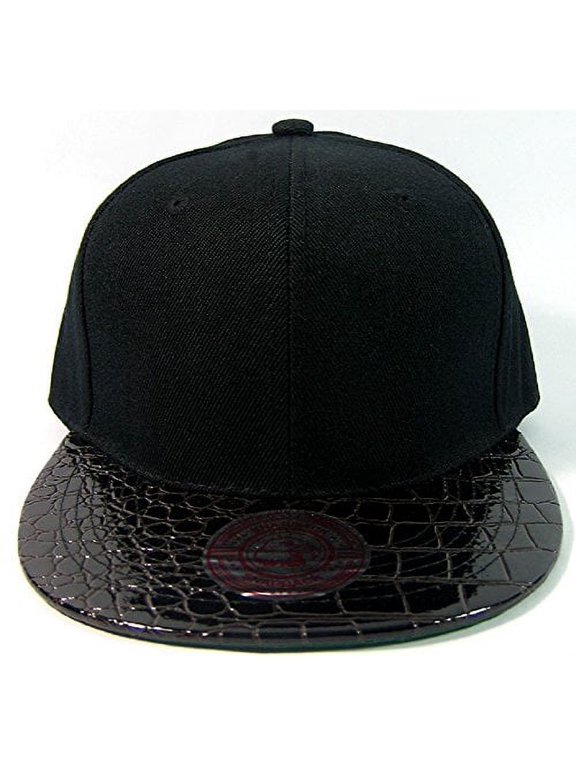Black Alligator Faux Skin Snapback Hat Cap Flat Bill