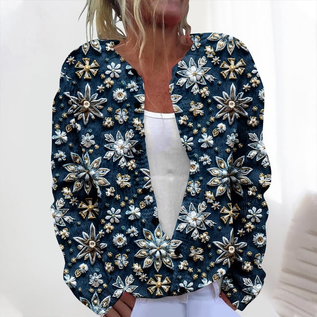 LOVZFMLL Cardigan pour Femmes Décontracté Imprimé de Noël Cardigan Tricoté Veste à Boutons