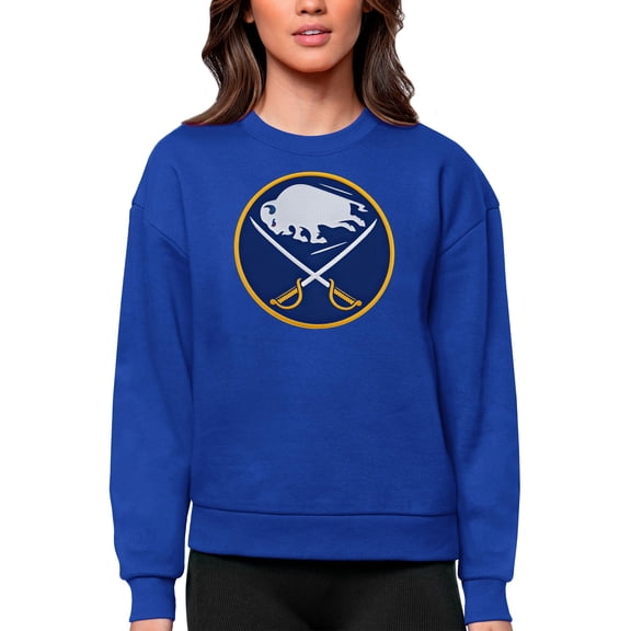 Women's Antigua Royal Buffalo Sabres Primary Logo Team Logo Victory Crewneck Pullover Sweatshirt