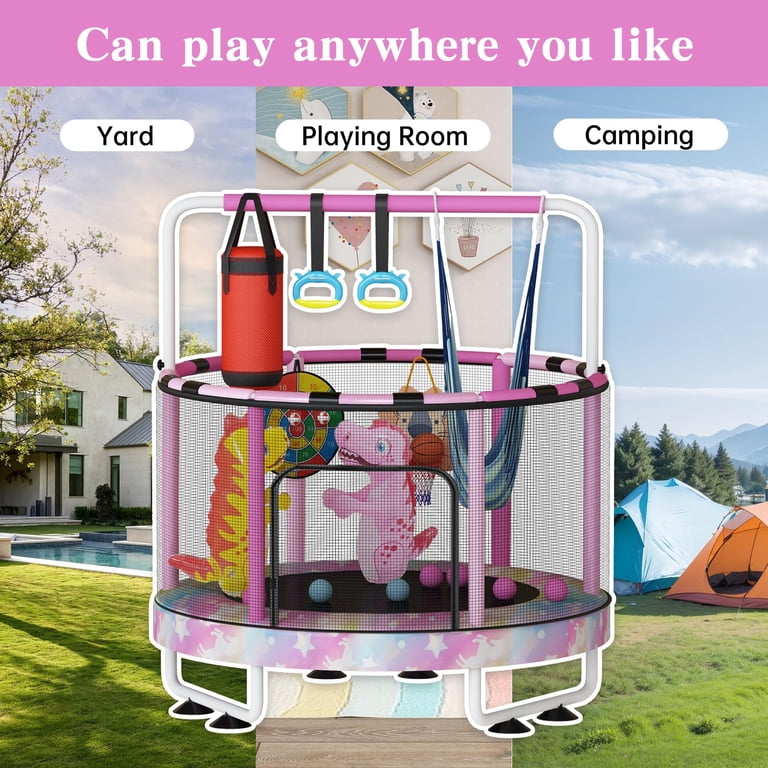 baxluxe 55-Inch Kids Trampoline 7-in-1 Adjustable Height Safety