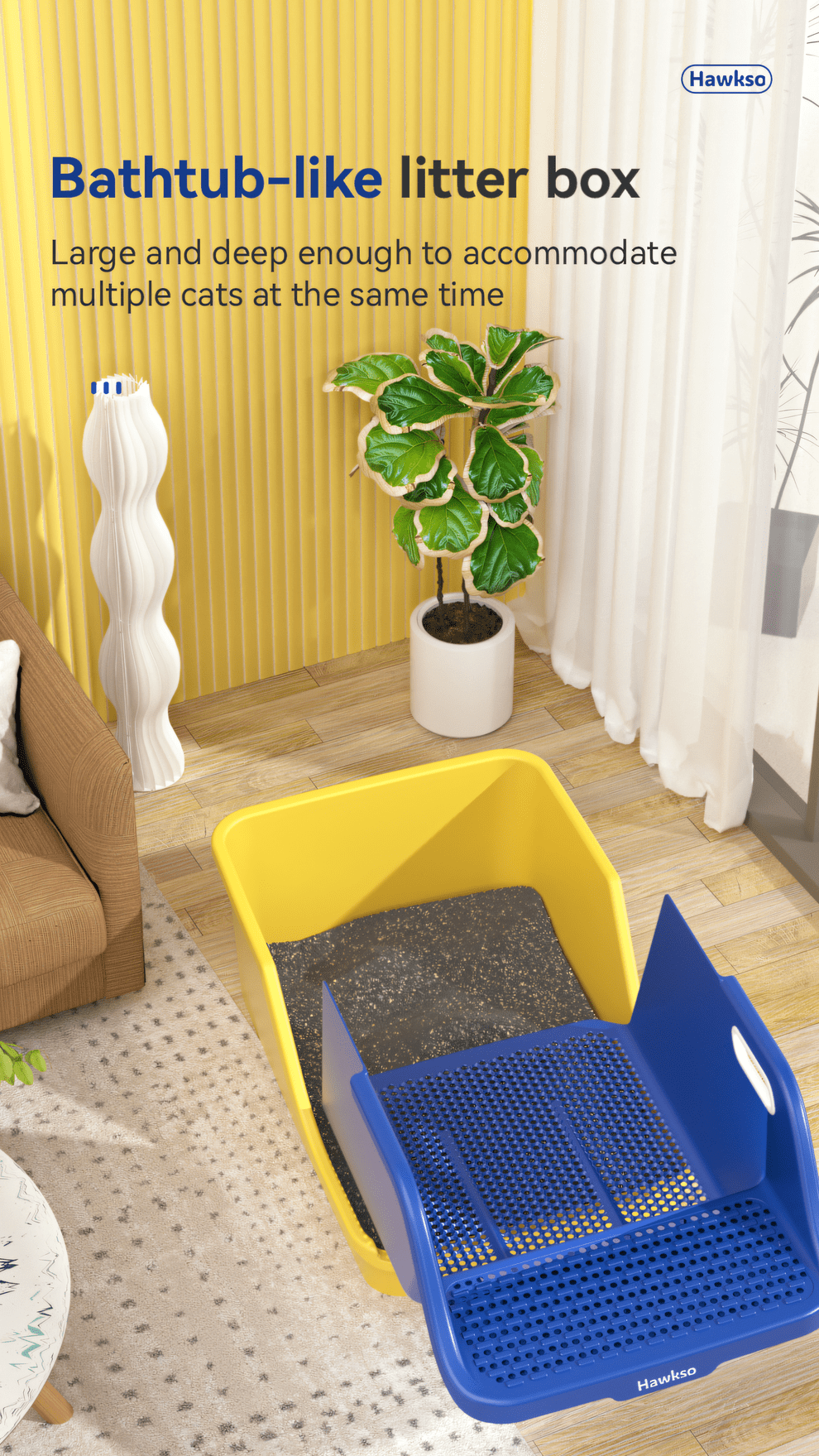 Extra Large Expandable Cat Litter Box - Easy Single Scoop Cleaning by Hawkso