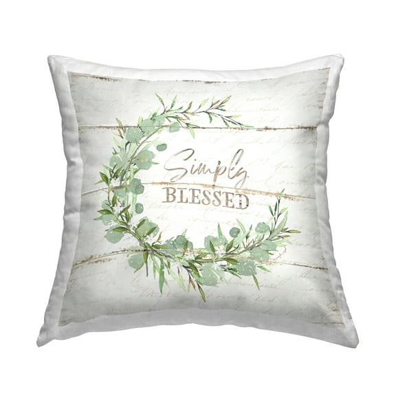 Stupell Industries Simply Blessed Distressed Styling Botanical Wreath Design by Jennifer Pugh Throw Pillow