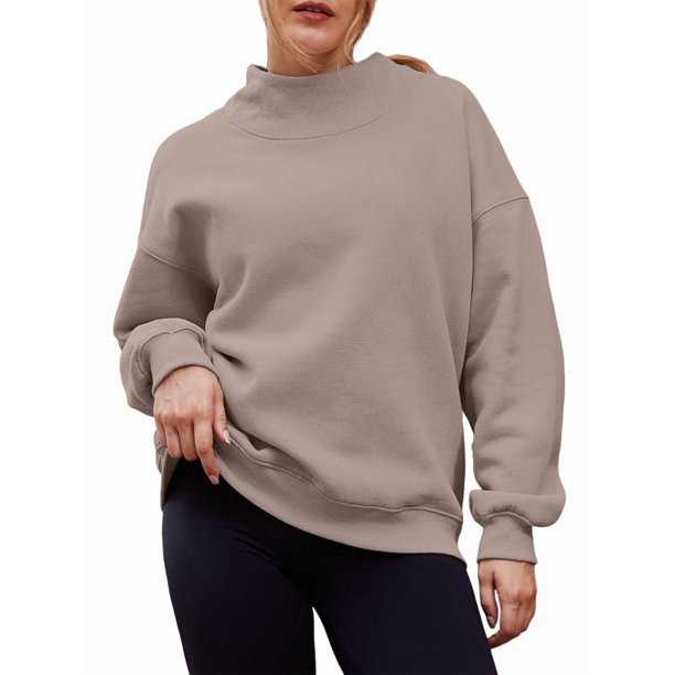Sudaderas de Gran Tamaño para Mujer, Jersey de Cuello Alto, Sudaderas con Capucha de Larga, Tops, Conjuntos de Moda de Otoño, Ropa. Color Café S