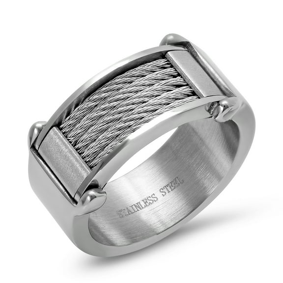 Men's Stainless Steel Cable Wire Inlay Band Ring