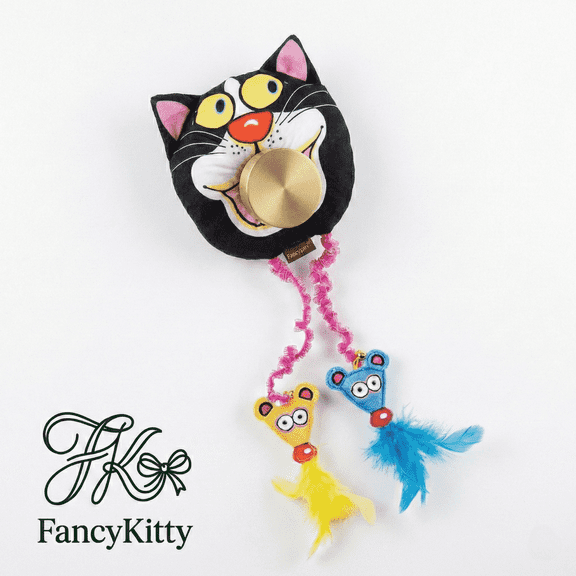 FancyKitty Interactive Retractable Teaser Cat Toy with 1 x Hanging Cat Toy, Black Cartoon Animal, Animal