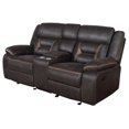 thumbnail image 4 of Benjara Garie 2pc Manual Reclining Sofa and Loveseat Set- Brown Faux Leather, 4 of 7