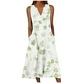 thumbnail image 2 of Estbridge Robes d'Été pour Femmes Décontractées Plissées Amples Évasées Midi pour Femmes Imprimé Floral Longueur Genou Grande Taille Robe Col Ras du Cou Manches Courtes Robe d'Invitée de Mariage Économies d'Été Liquidation, 2 of 5