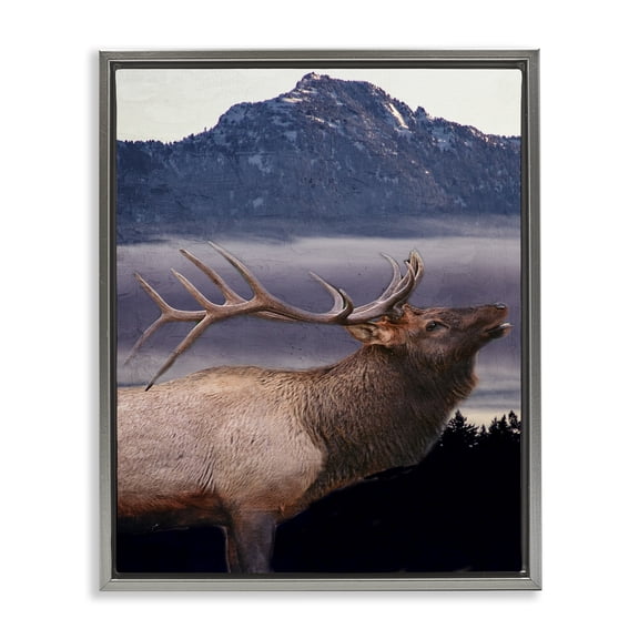 Stupell Industries Rustic Lodge Elk Mountain Landscape Gray Floating Frame Canvas Art, 25 x 31, by Kim Allen
