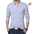 thumbnail image 1 of Am Color sólido de los hombres más el tamaño de cuello de pie cuello V manga larga camiseta Slim Fit Toppangjing, 1 of 4