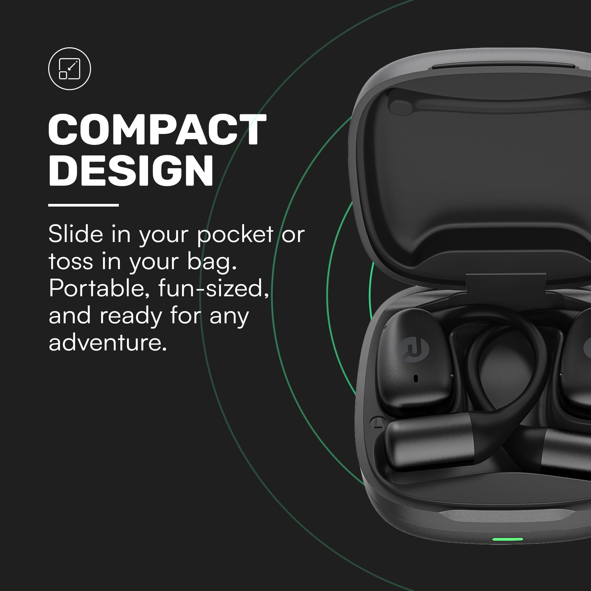 Raycon Essential Open Ear Earbuds – Open Ear Headphones, Earbuds Wireless Bluetooth, Sweat & Water-Resistant Earphones, Running Headphones with Ultra-Lightweight Design, 36 Hours Battery Life (Black)