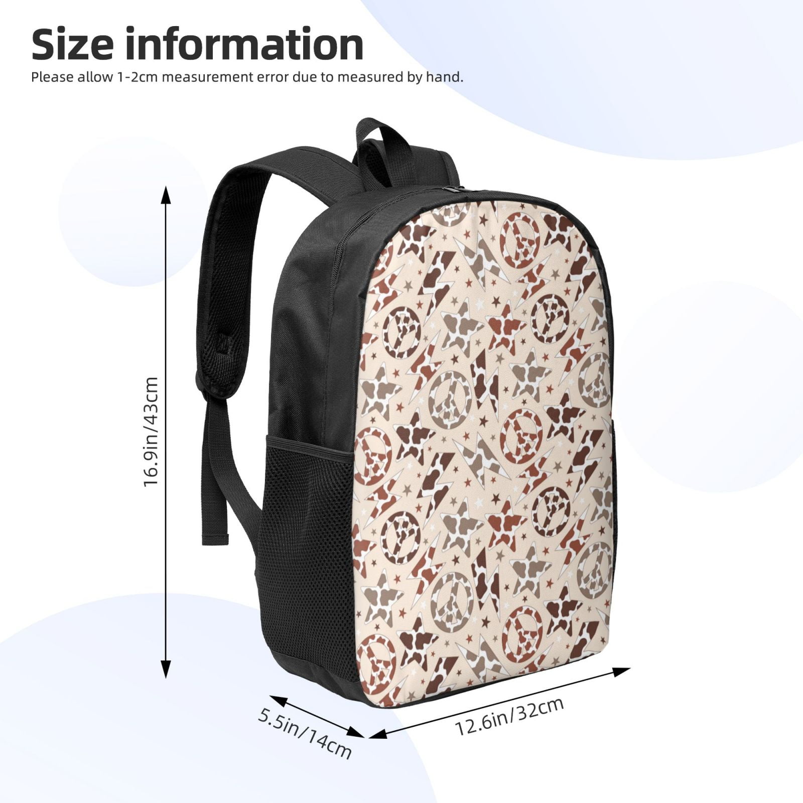 Xecao Cow Spots And Peace print Travel Backpack, Large Computer Backpack for Men Women, College School Rucksack Book Bag