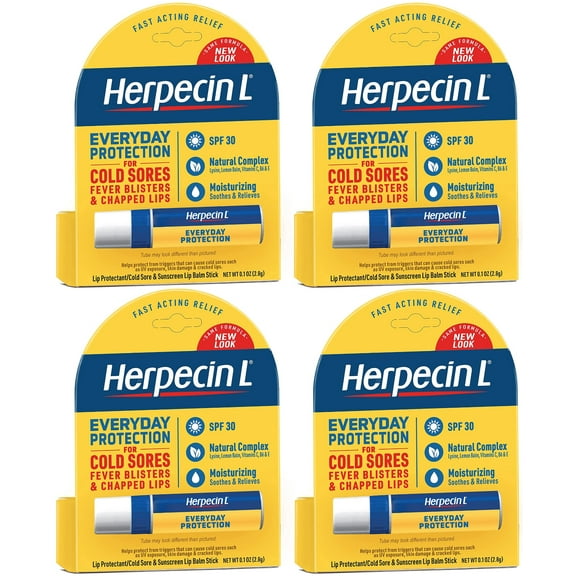 4 Pk Herpecin-L LIP BALM STICK SPF 30 Protectant Sunscreen cold sore .10oz Ea