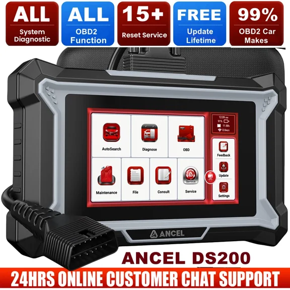 ANCEL DS200 OBD2 Scanner All Systems Car Diagnostic Scan Tool for ABS SRS Transmission Diagnostic, 15  Reset Services Full OBD2 Functions Free Lifetime WiFi Updates 24-hour Online Chat