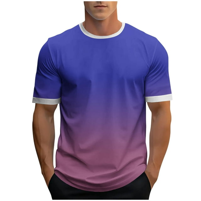 T-shirts Fins pour Hommes, Mode Dégradée, Manches Courtes, Col Rond, Basiques, Confortables et Respirants pour Usage Quotidien